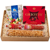 A Croatian gift hamper with four favourites: Kulenova Seka, Kraš Griotte, Makovnjaca and Vegeta Natur.