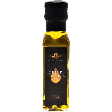 A bottle of black truffle oil from the best extra virgin olive oil infused with real truffle slices.