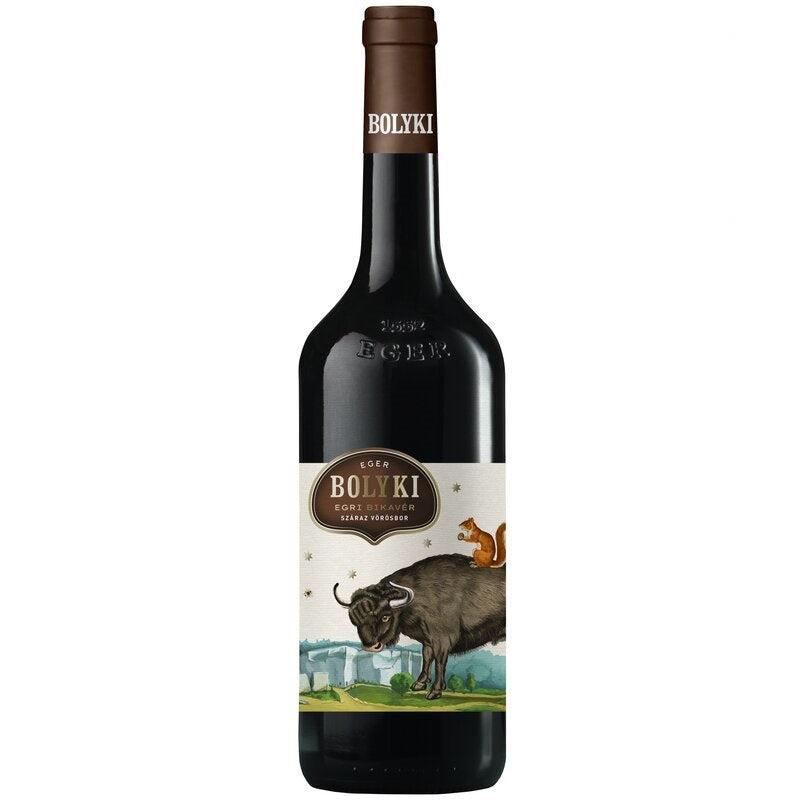 A bottle of Bolyki Egri Bikavér, the best Hungarian Bull's Blood dry red wine.