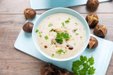 A chestnut cream soup recipe cooked with roasted whole chestnuts.