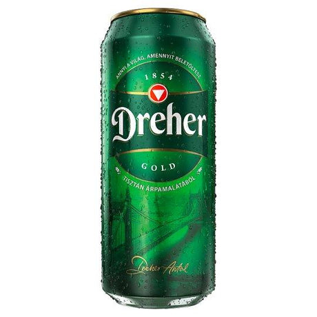 A can of Dreher Gold beer, the most popular Hungarian Pilsner-style lager brewed in Budapest. 