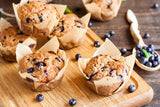 A healthy blueberry muffin recipe made with rosehip seed powder, a gluten-free flour.