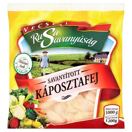 A pack of pickled sour cabbage leaves made by fermenting a whole fresh white cabbage.