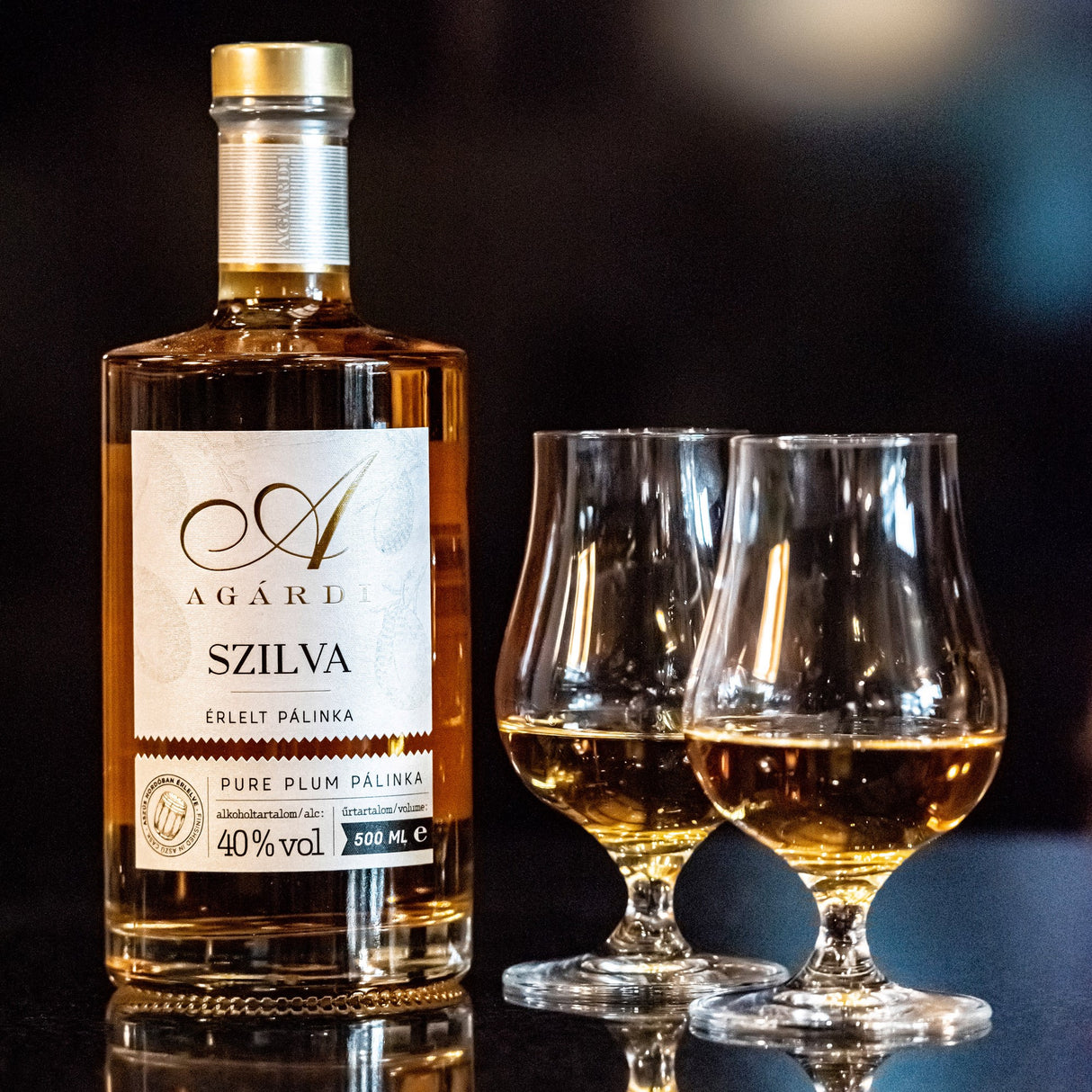 A bottle of premium szilva pálinka, a Hungarian alcoholic drink.