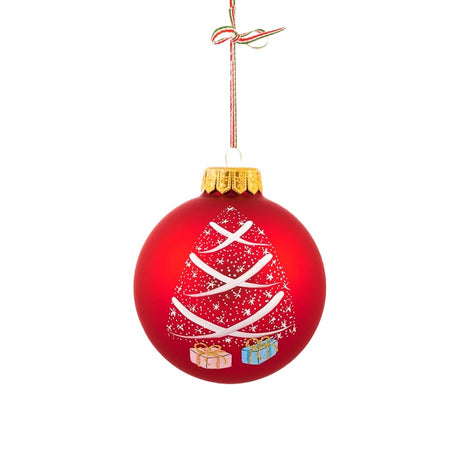 A red glass Christmas tree bauble decoration.