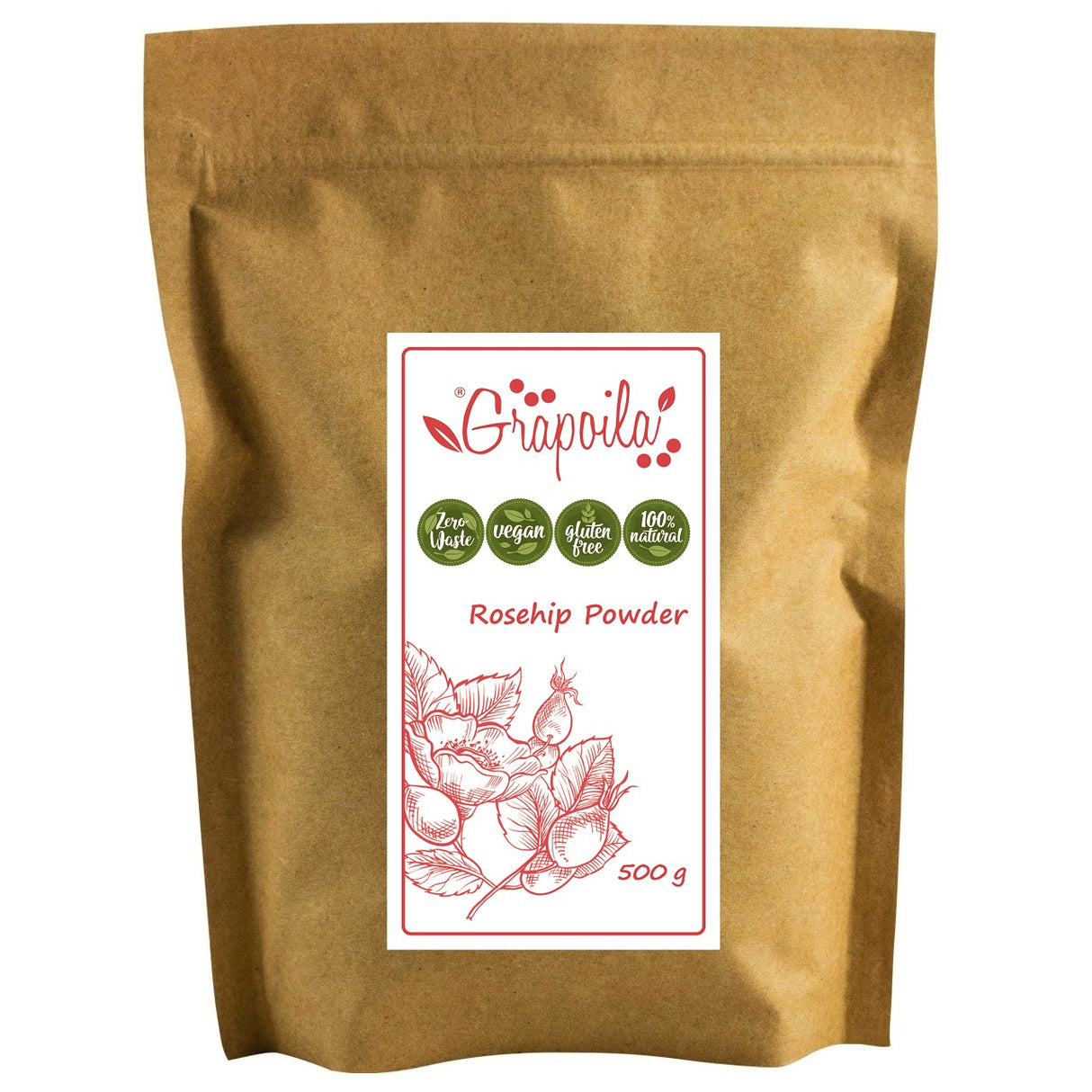 Pack of rosehip powder, this is a natural health supplement also suitable for dogs and horses.