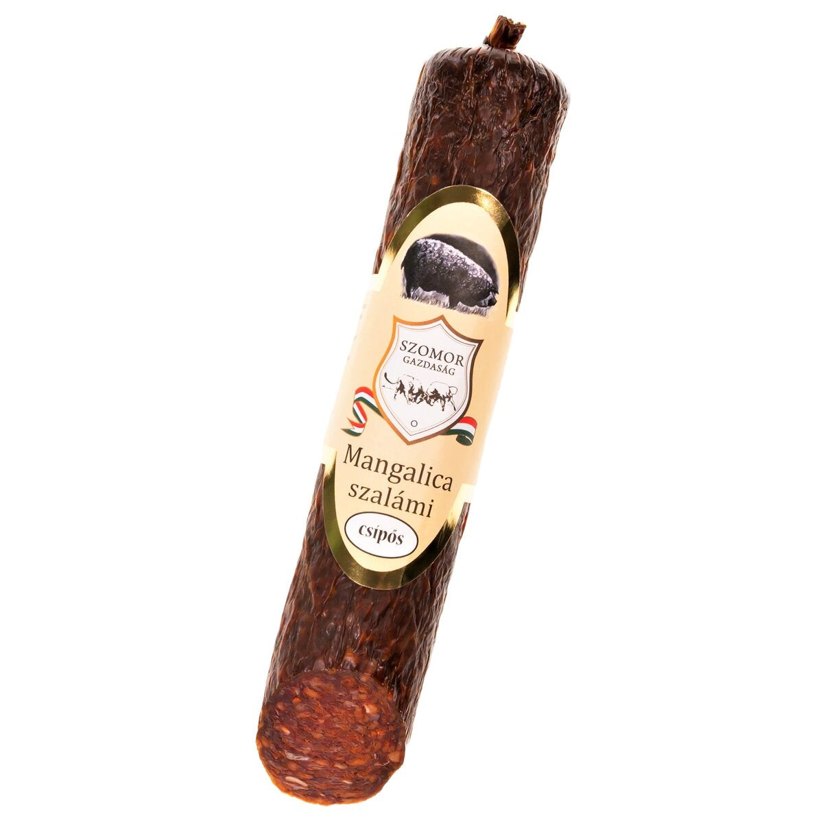A spicy mangalitza salami made with pepper and hot paprika powder.