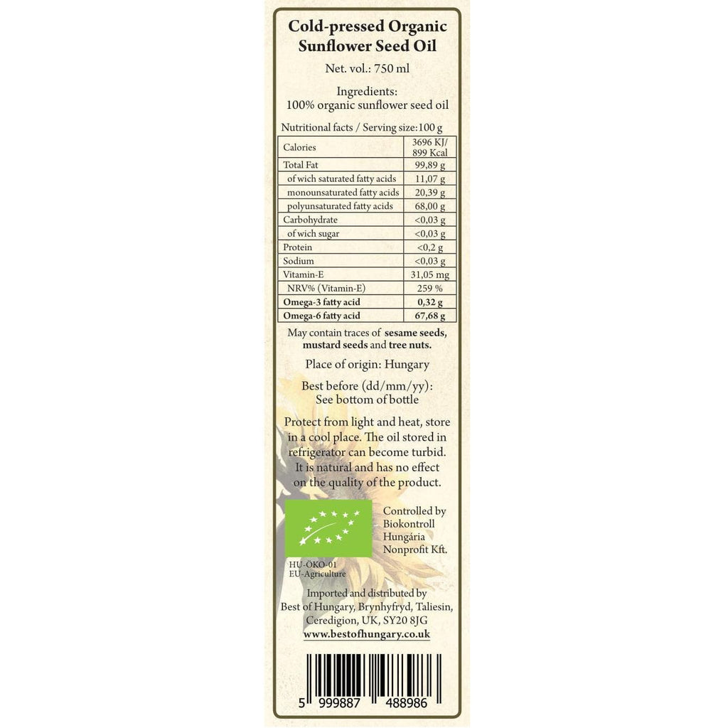Organic Sunflower Oil 750ml - Best of Hungary